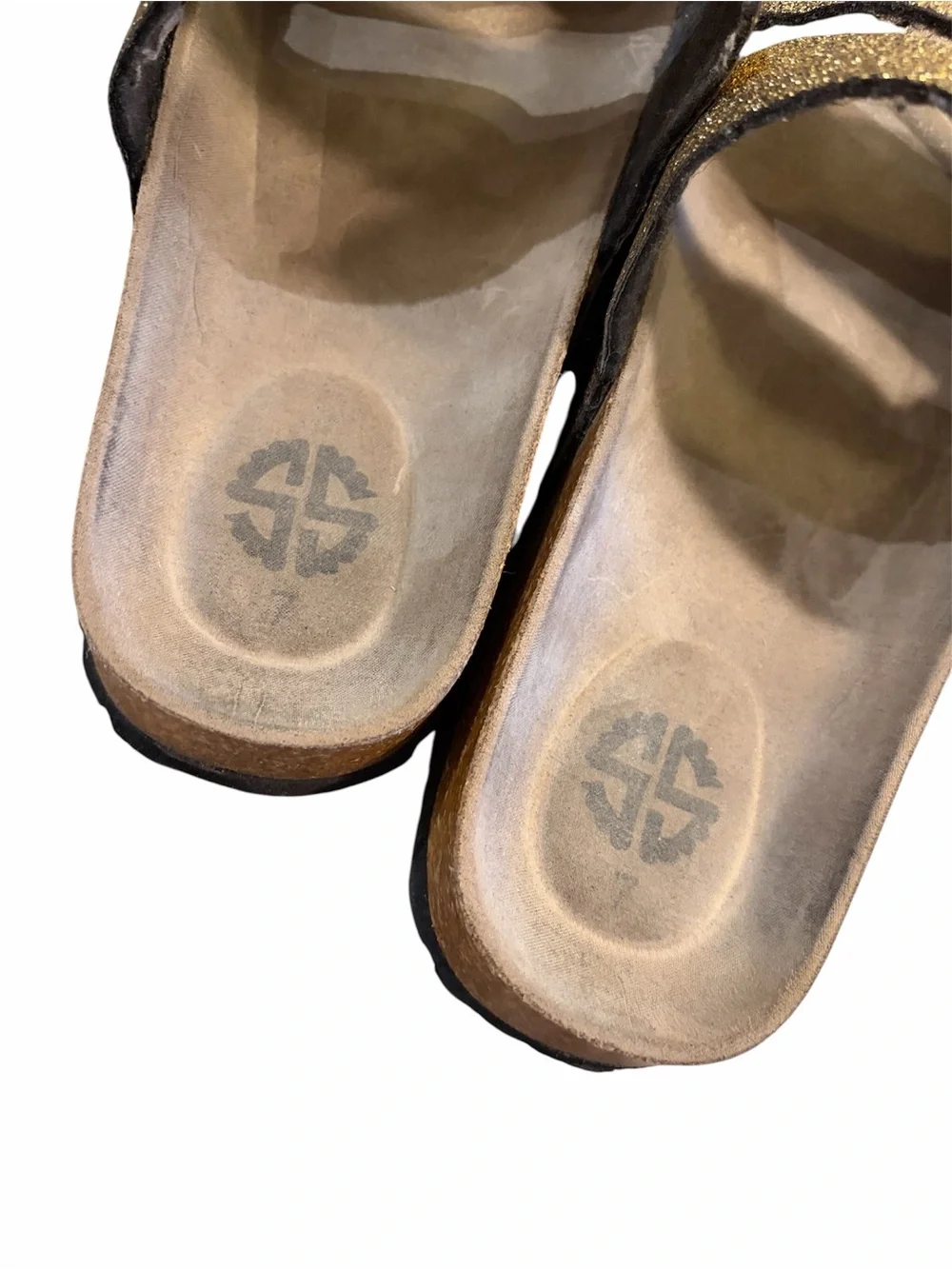 Simply Sourhern Gold Glitter Double-Buckle Slide Sandals Size 7